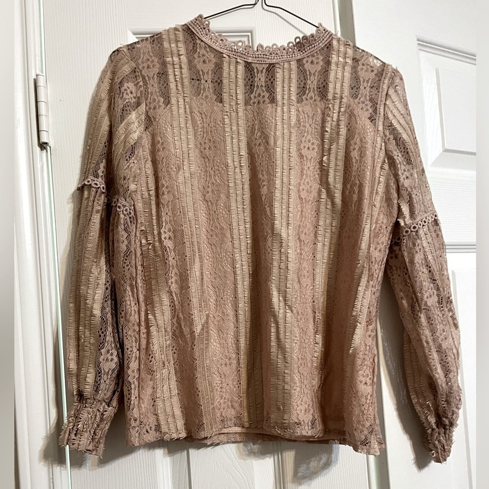 Peach Pink, Patterned Long Sleeved Blouse